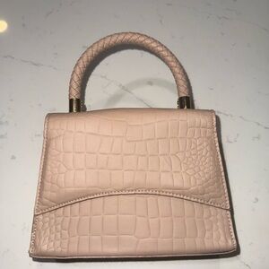 Mini Croc-Embossed Tan Crossbody Handbag